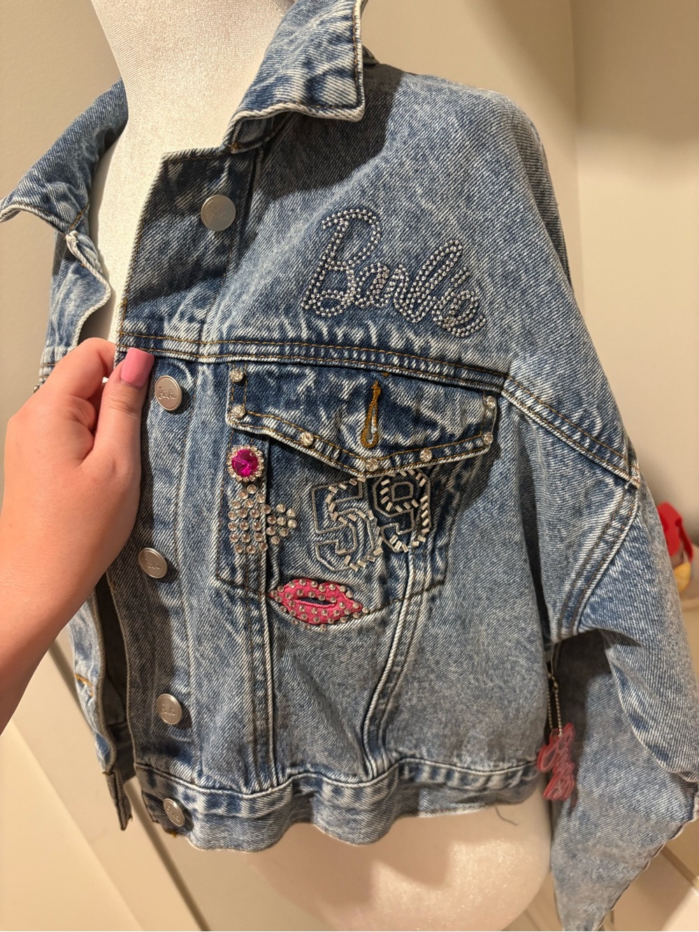 Barbie Light Blue Embellished Denim Jacket with Pink Accents